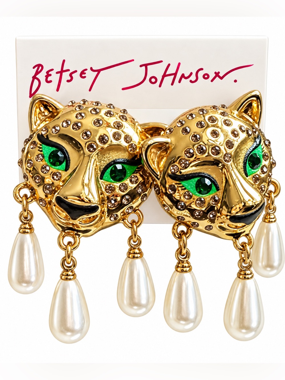 Betsey Johnson Leopard Head and Faux Pearl Earrings